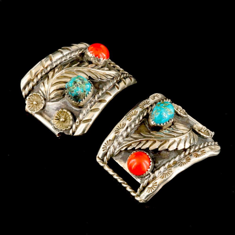 Navajo Signed Authentic Turquoise & Imitation Coral Watch Lugs
